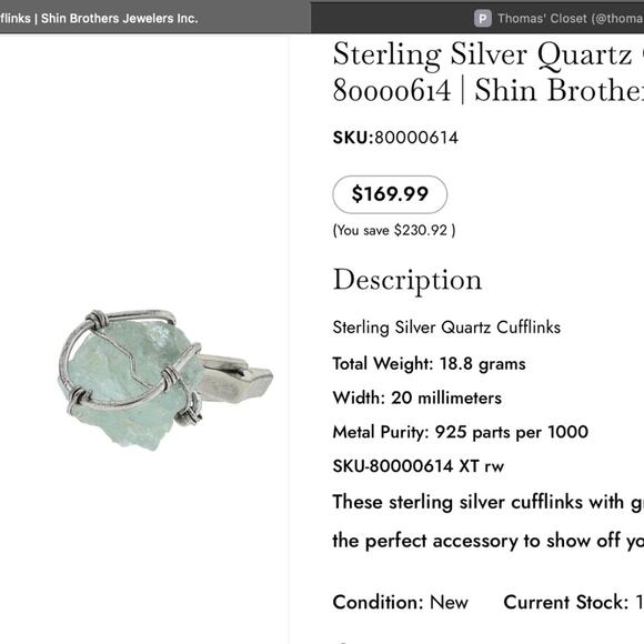 Sterling Silver Quartz Cufflinks - Shin Brothers - Picture 4 of 10